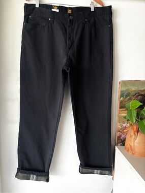 Lee Black Straight Men’s Black Relaxed Fit Plaid Lining Jeans Size 38 x 32